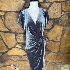 Silver Ruched Wrap Midi Dress